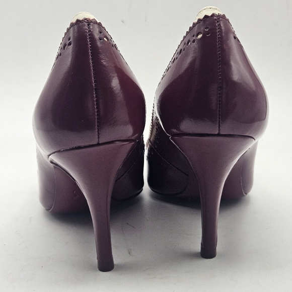 Tory Burch Darlene maroon ivory pump heels 6.5 Vintage shoes Spectator - Picture 6 of 11
